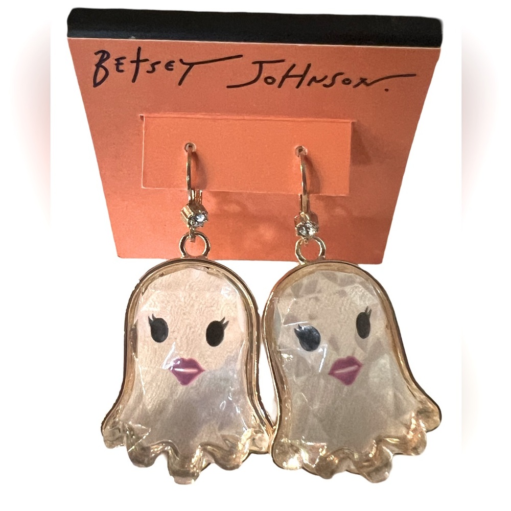Betsy Johnson  NWT Cute Halloween White Faceted Girl Ghost Earrings (J116) - Picture 4 of 8
